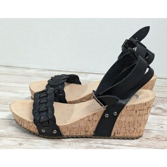 Journee Collection Womens Size 7 Black Open Toe Wedge Heel Slingback Sandal - Picture 5 of 10